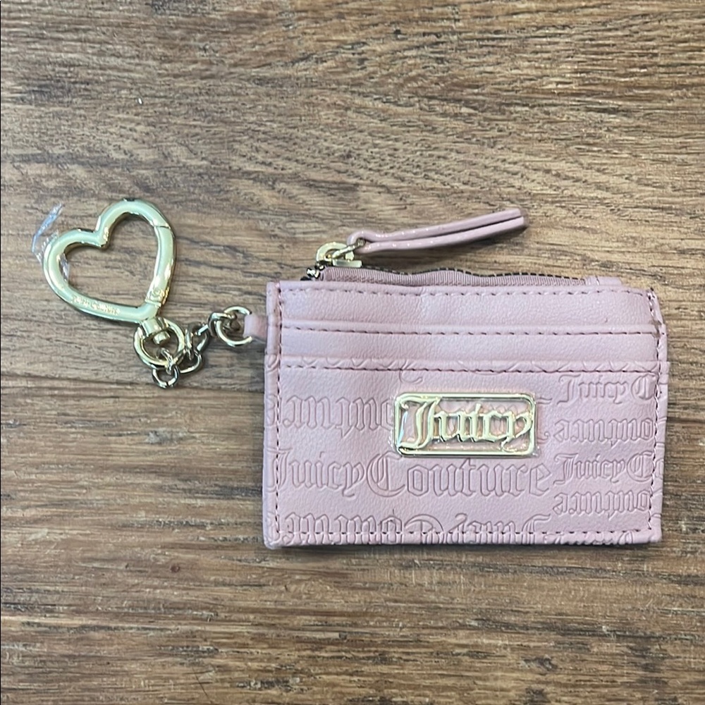 Juicy Couture Blush Pink Key & Card Holder with Gold Heart Charm